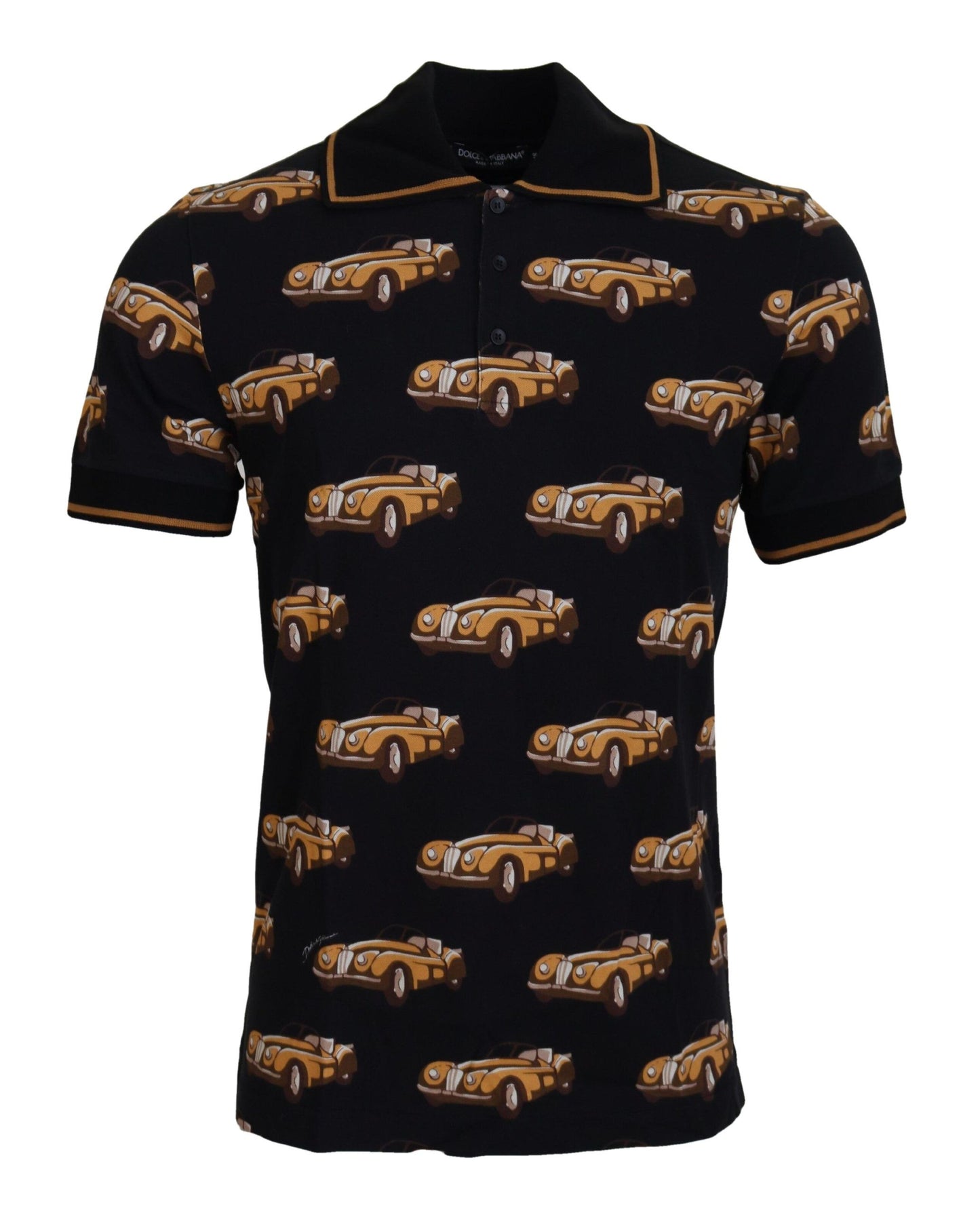 Black Car Print Short Sleeve Polo T-shirt