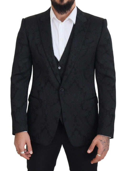 Black Floral Brocade 2 Piece MARTINI Suit