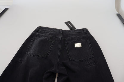 Black Cotton Tattered High Waist Denim Jeans
