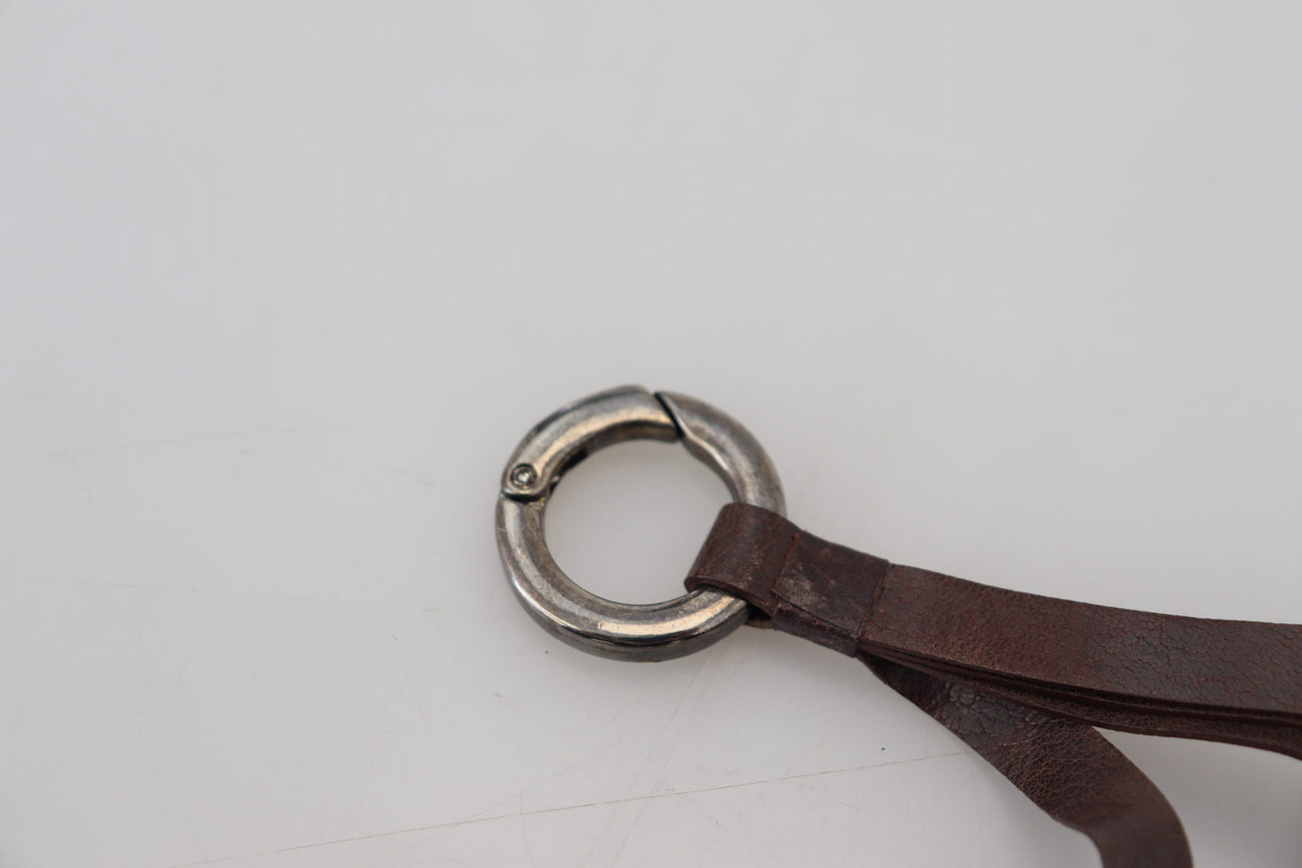 Brown Leather Silver Tone Metal Keyring Keychain