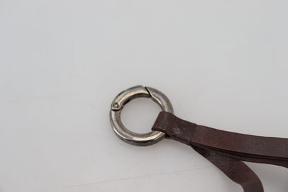 Brown Leather Silver Tone Metal Keyring Keychain