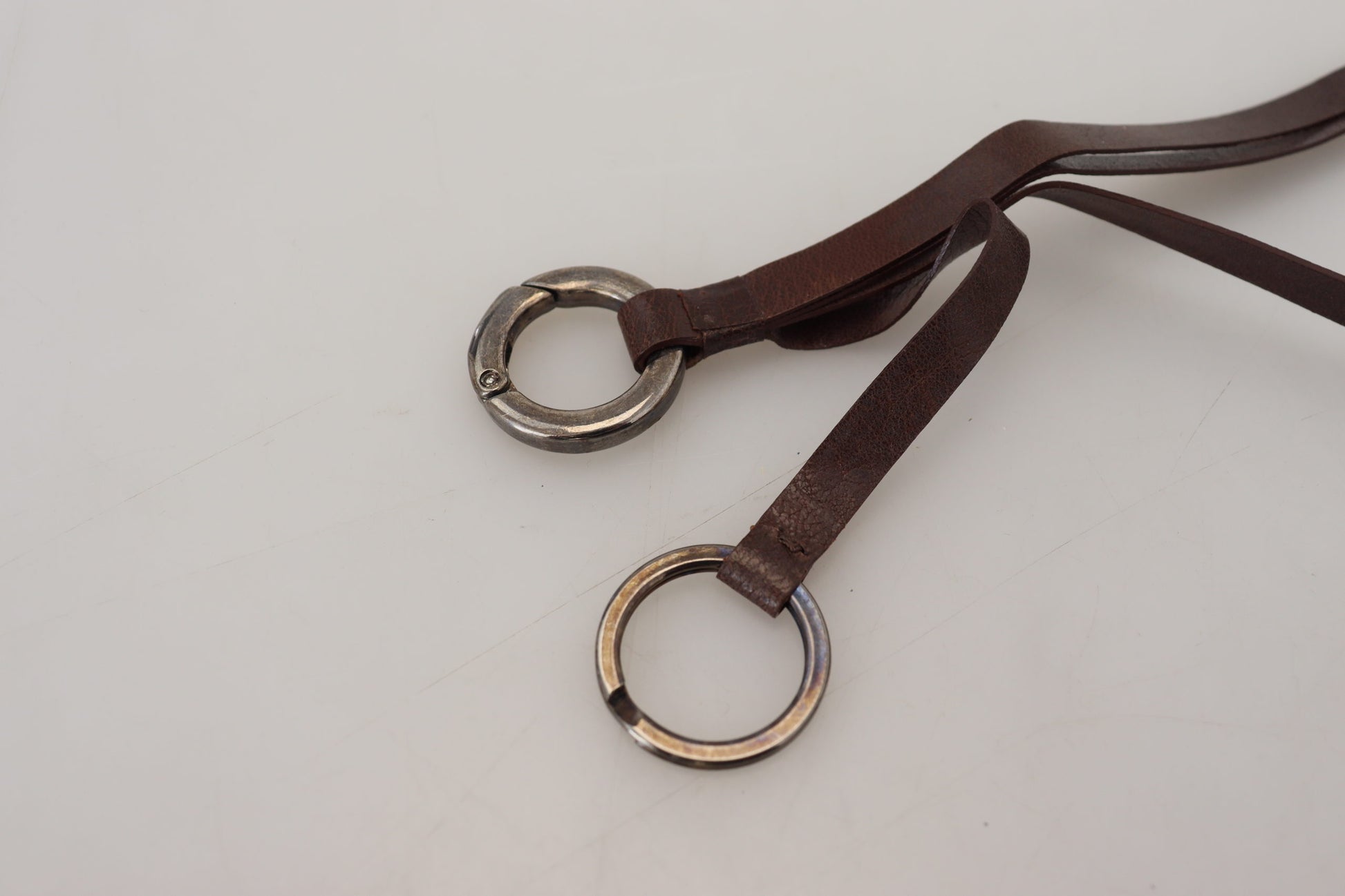 Brown Leather Silver Tone Metal Keyring Keychain