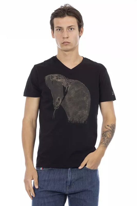 Black Cotton Men's V-Neck T-Shirt