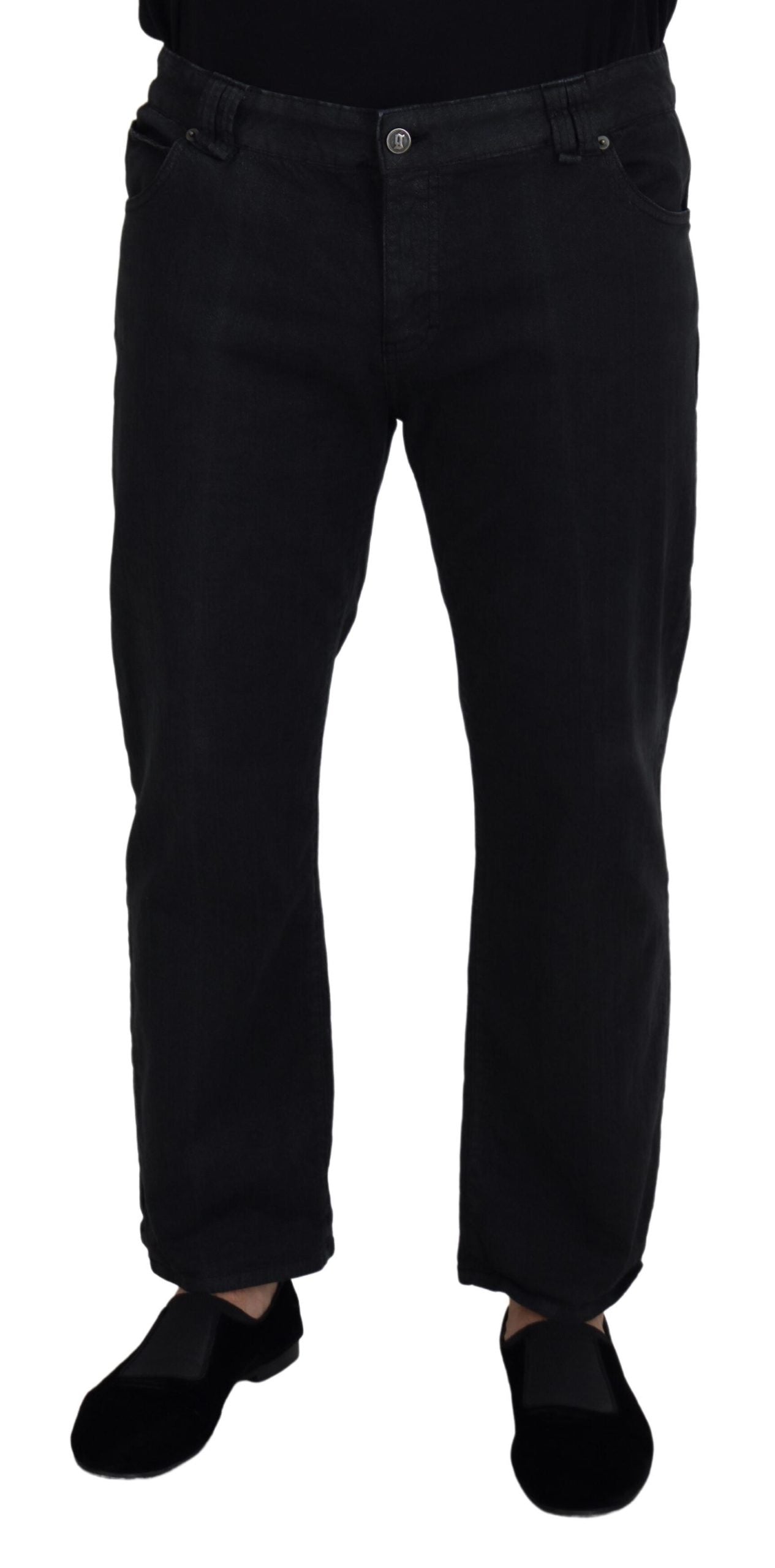 Black Cotton Back Buckle Casual Denim Jeans