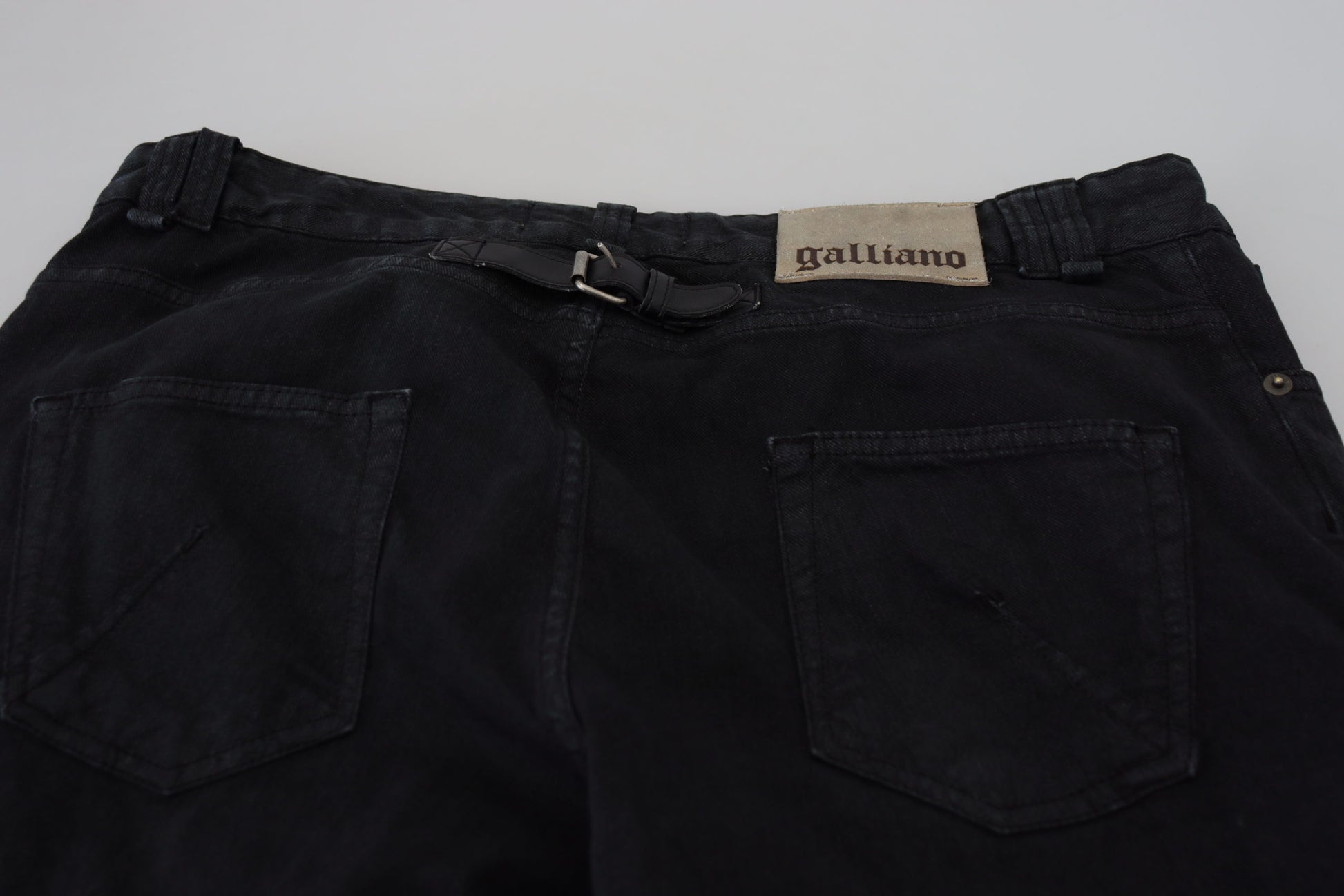 Black Cotton Back Buckle Casual Denim Jeans