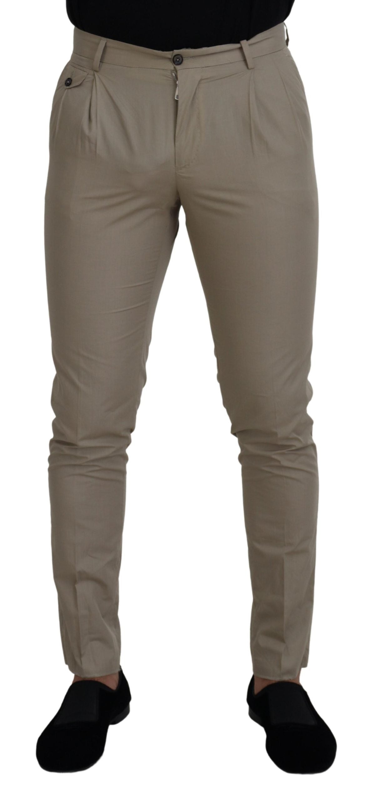 Beige Cotton Slim Fit Men Pants