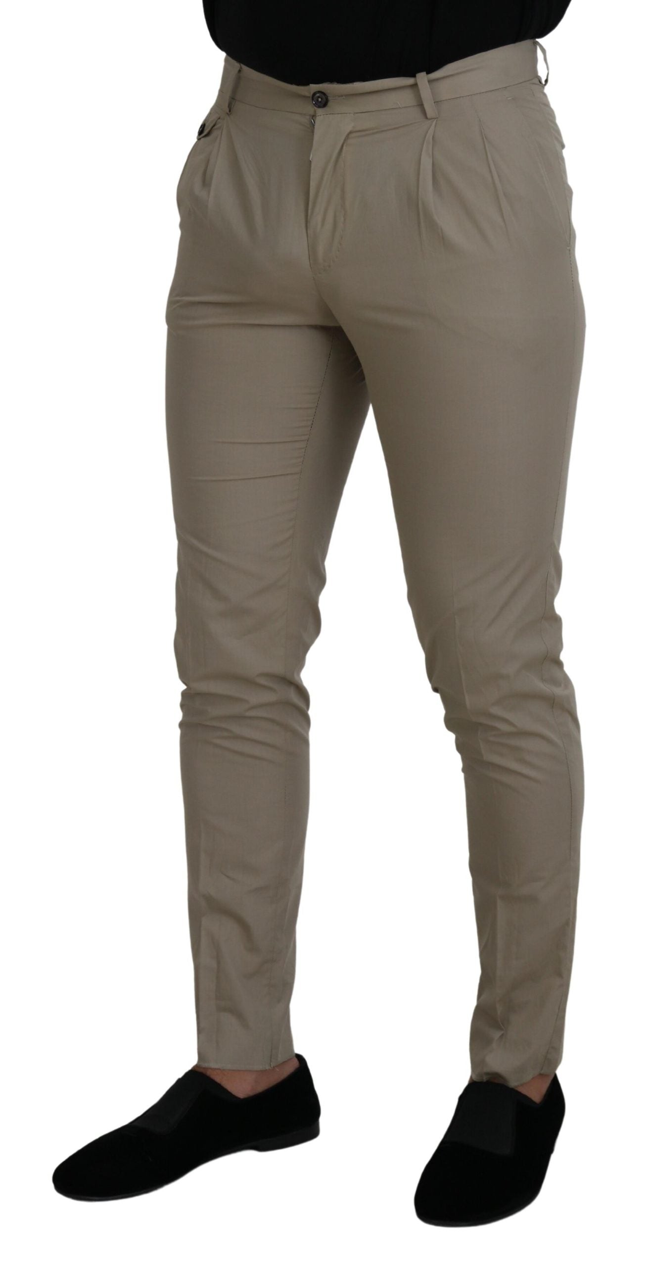 Beige Cotton Slim Fit Men Pants