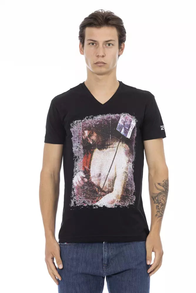 Black Cotton Men's V-Neck T-Shirt
