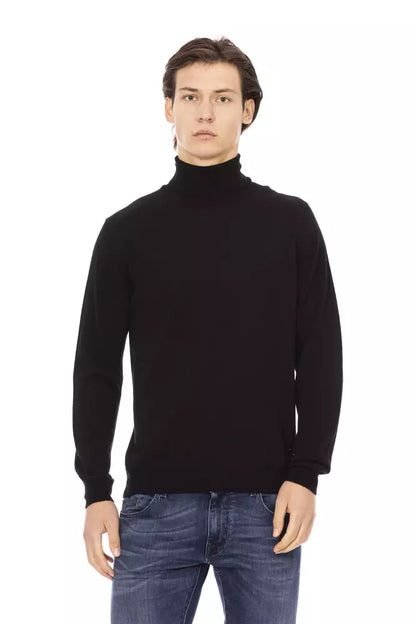 Black Fabric Men Sweater Turtleneck