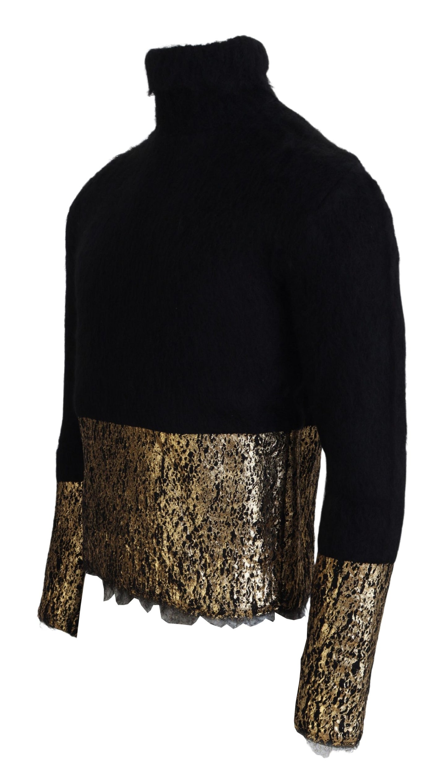 Black Gold Turtleneck Mohair Pullover Mens Sweater