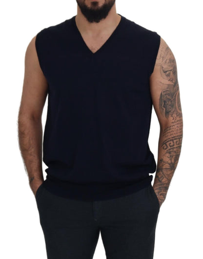 Black Cotton V-neck Sleeveless Tank T-shirt