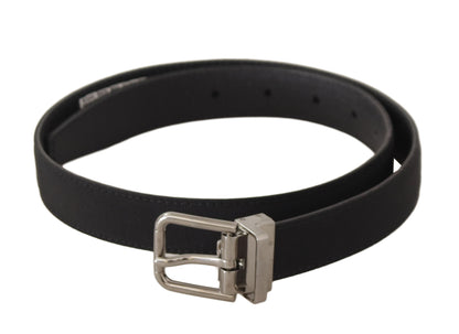 Black Canvas Leather Silver Tone Metal Buckle Belt