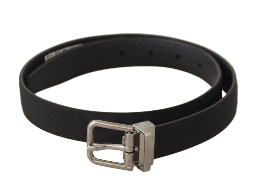 Black Canvas Leather Silver Tone Metal Buckle Belt
