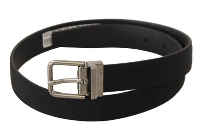 Black Canvas Leather Silver Tone Metal Buckle Belt