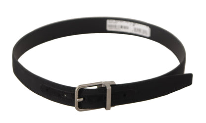 Black Canvas Leather Silver Tone Metal Buckle Belt