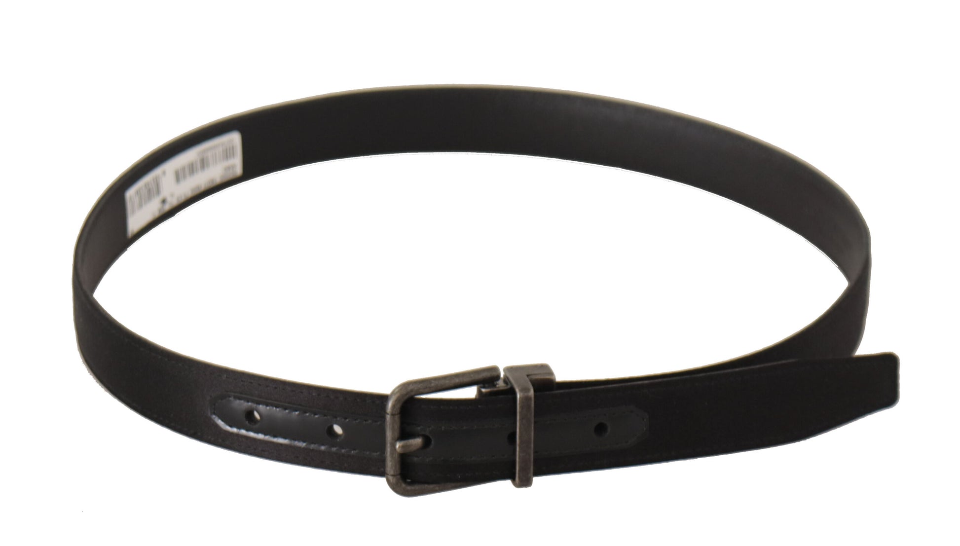 Black Calfskin Leather Vintage Metal Buckle Belt