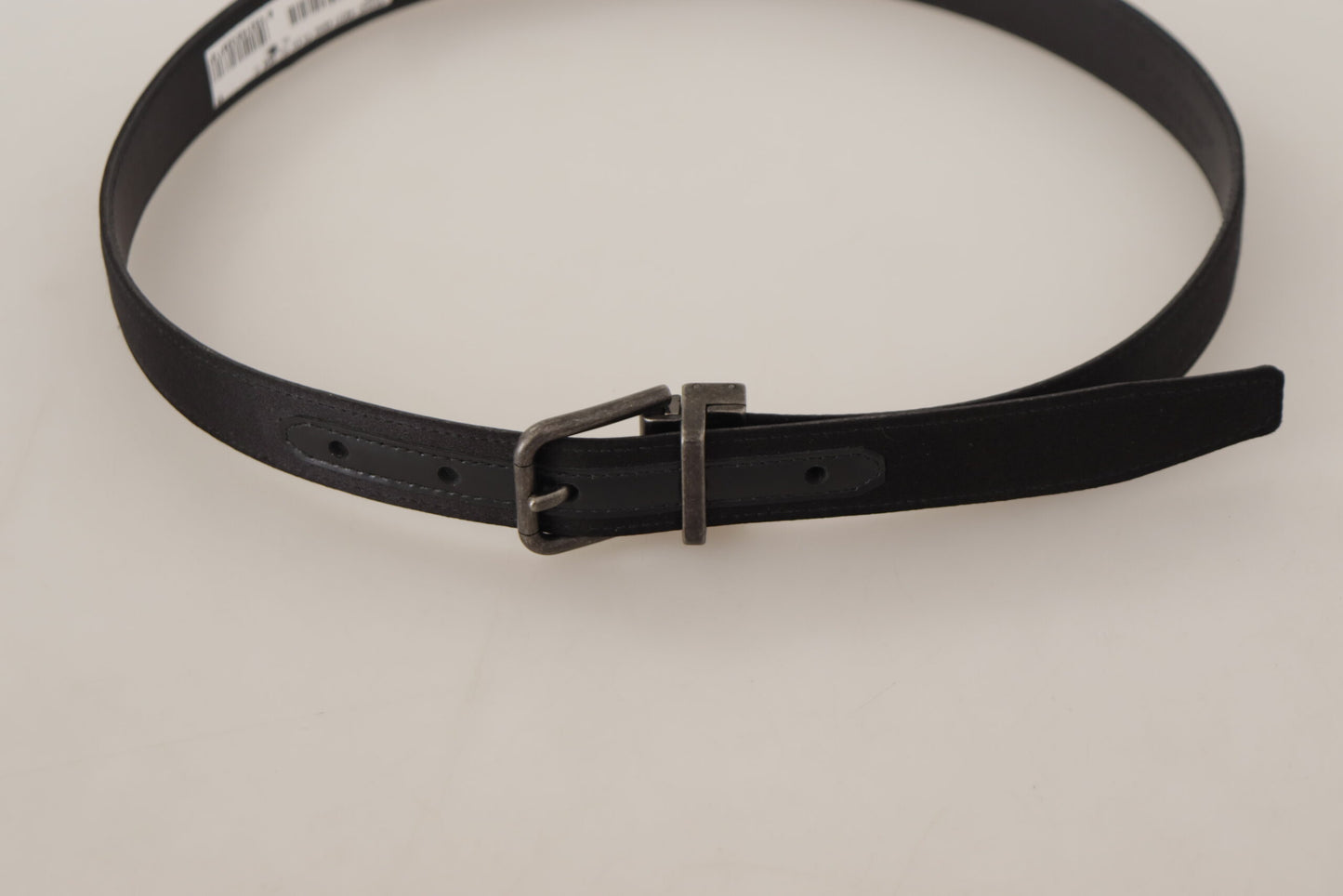 Black Calfskin Leather Vintage Metal Buckle Belt