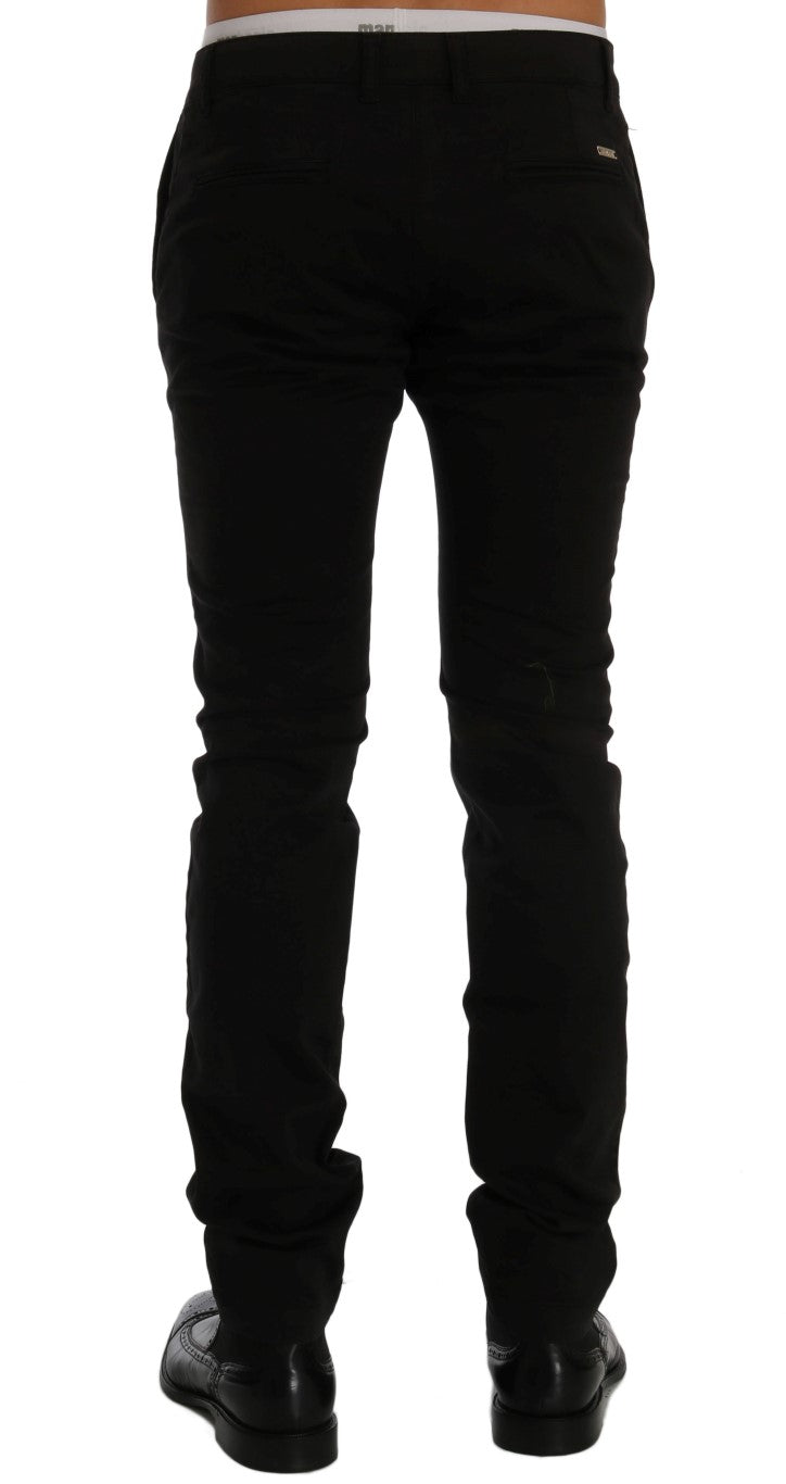 Black Cotton Stretch Chinos Pants