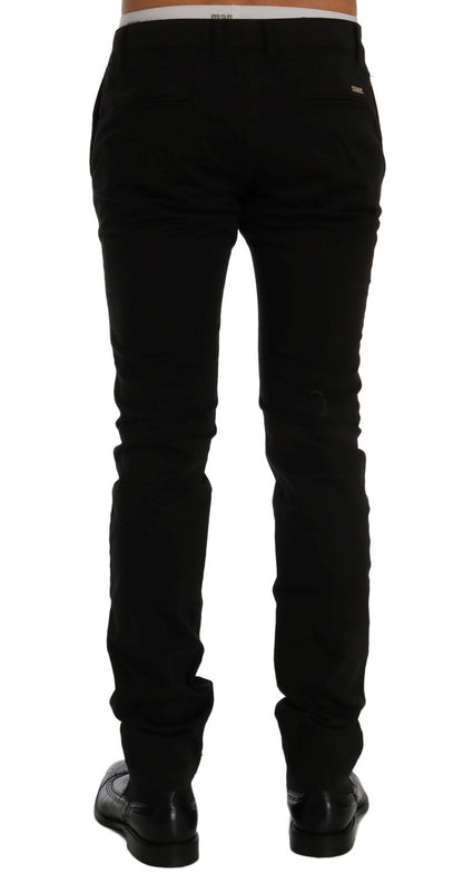 Black Cotton Stretch Chinos Pants