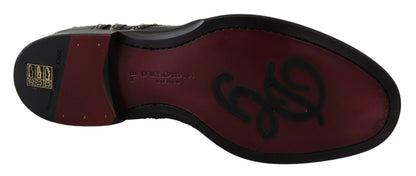 Black Leather Derby Dress Studded Shoes