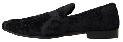 Black Brocade Loafers Formal Shoes