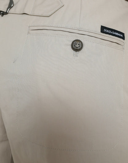 Beige Cotton High Waist Tapered Pants