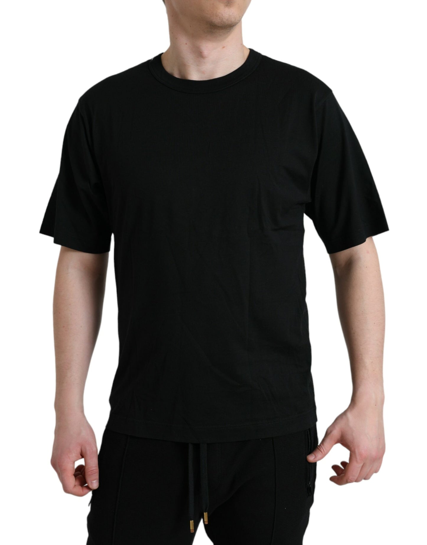 Black Logo Embossed Crew Neck Short Sleeves T-shirt