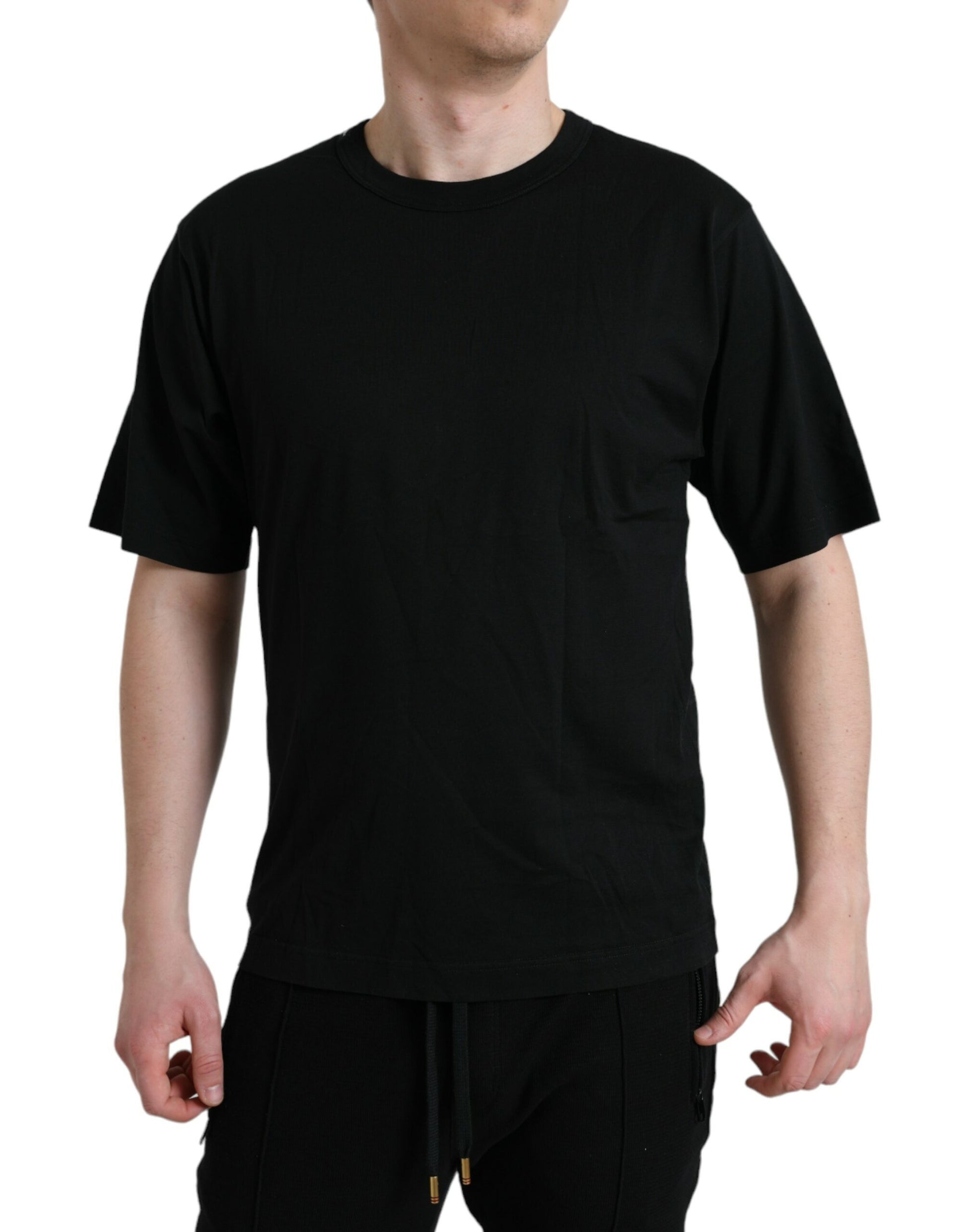 Black Logo Embossed Crew Neck Short Sleeves T-shirt