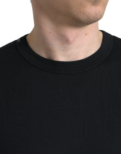 Black Logo Embossed Crew Neck Short Sleeves T-shirt