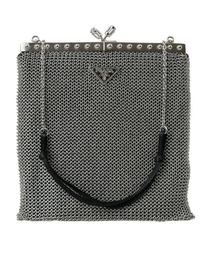 Gray Chain Metal Mesh Logo Plaque Bandoliera Shoulder Bag