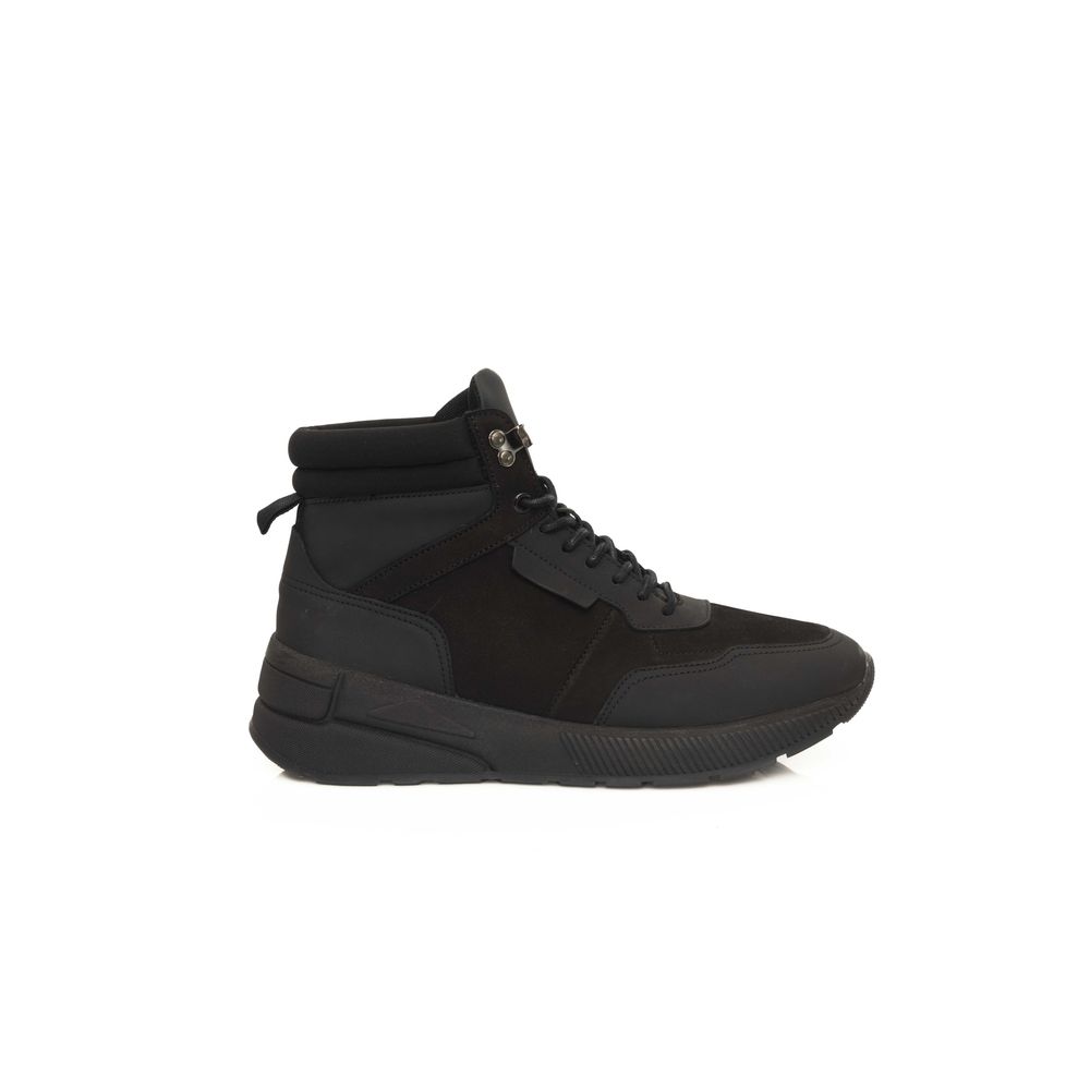 Black Cowhide Men's High Sneaker