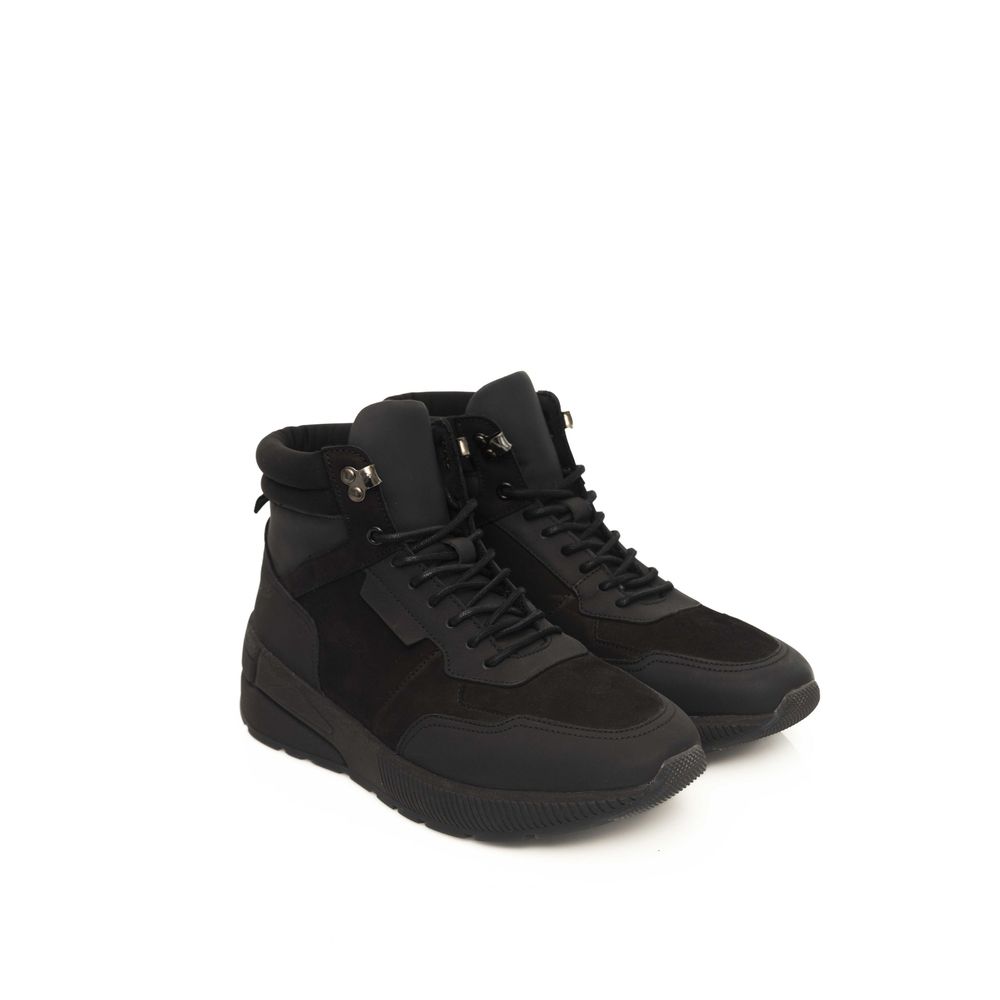 Black Cowhide Men's High Sneaker
