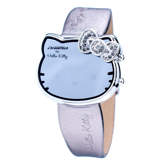 Silver Leather Digital Watch