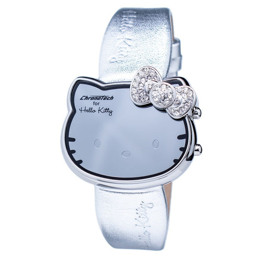 Silver Leather Digital Watch