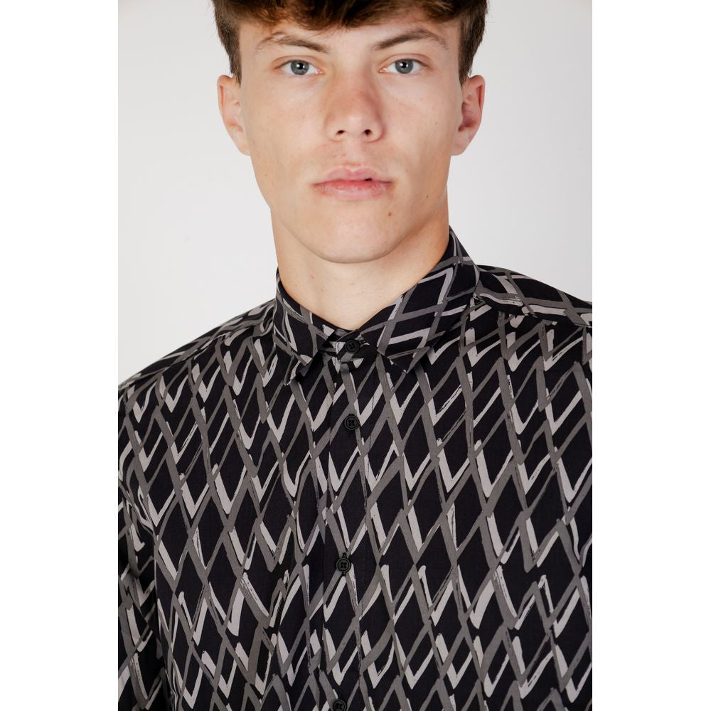 Black Cotton Pattern Shirt