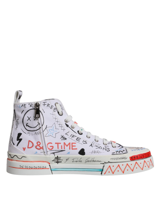 White Portofino Graffiti High Top Men Sneakers Shoes
