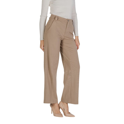 Beige Viscose Casual Pants