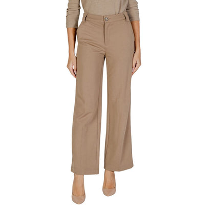 Beige Viscose Casual Pants