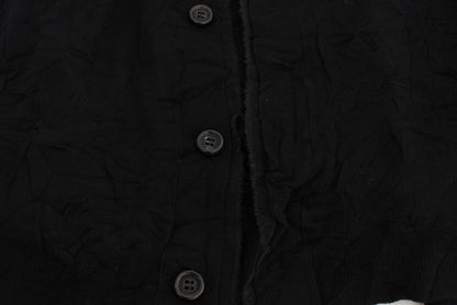 Black Fine Wool Button Cardigan