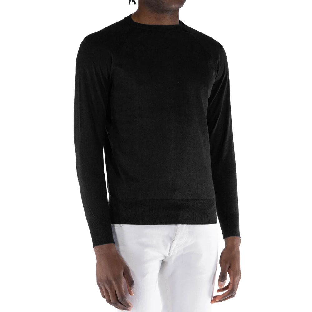 Black Cotton Crewneck Sweater for Men