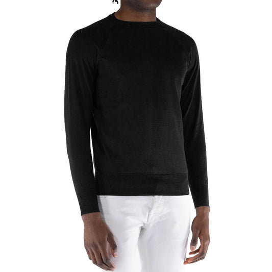 Black Cotton Crewneck Sweater for Men