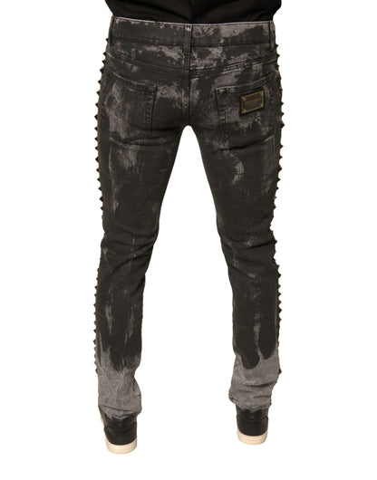 Gray Embellished Cotton Skinny Denim Jeans