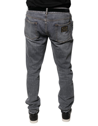 Gray Logo Cotton Stretch Skinny Denim Jeans