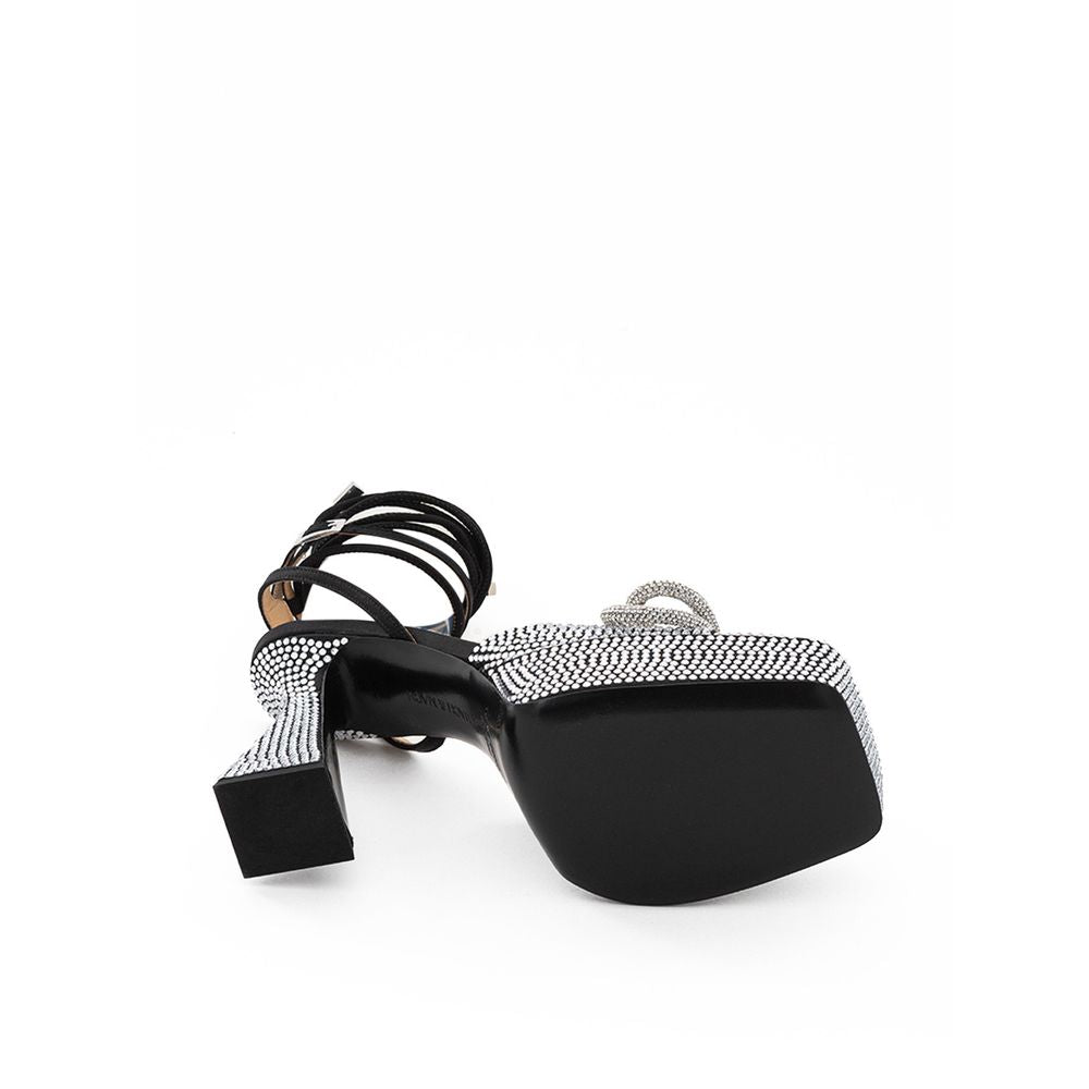 Black Leather Stiletto Heel Sandals