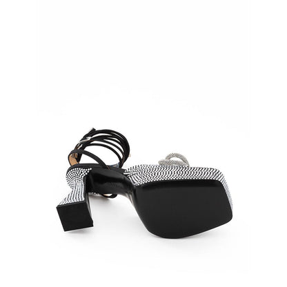 Black Leather Stiletto Heel Sandals