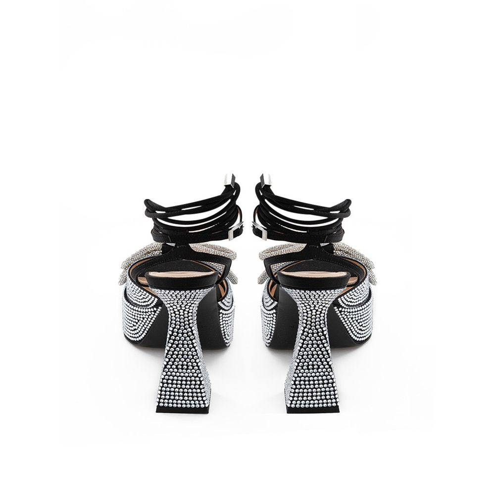 Black Leather Stiletto Heel Sandals