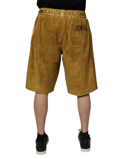 Brown Lambskin Suede Men Bermuda Shorts