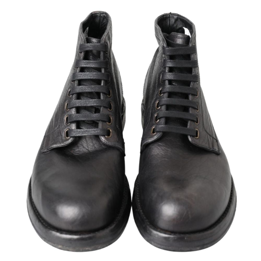 Black Leather Lace-Up Boots