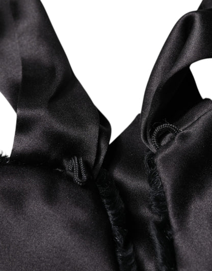 Black Lamb Fur Women Neck Warmer Winter Scarf