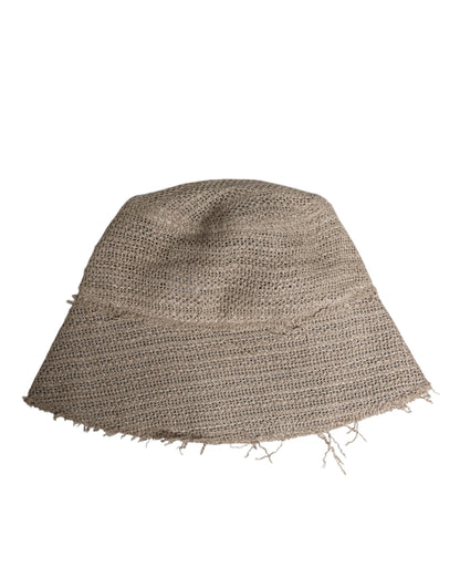 Beige Linen Wide Brim Bucket Hat